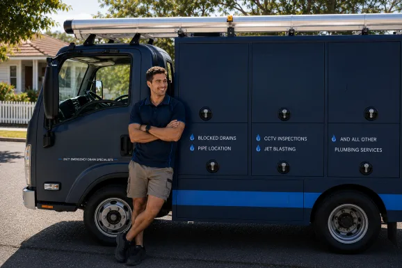 Service van and plumber at a Burwood callout