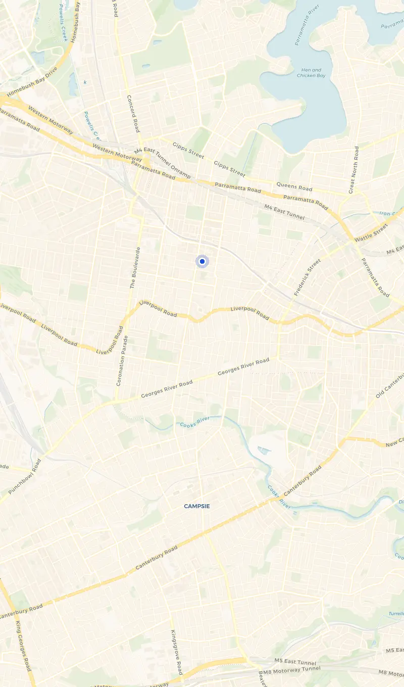 Map of the Burwood service area and the surrounding suburbs we cover.